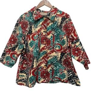 VTG Life Style Woman Jacket 3X Multicolor Floral Batik Cotton Retro 80s‎ Shacket